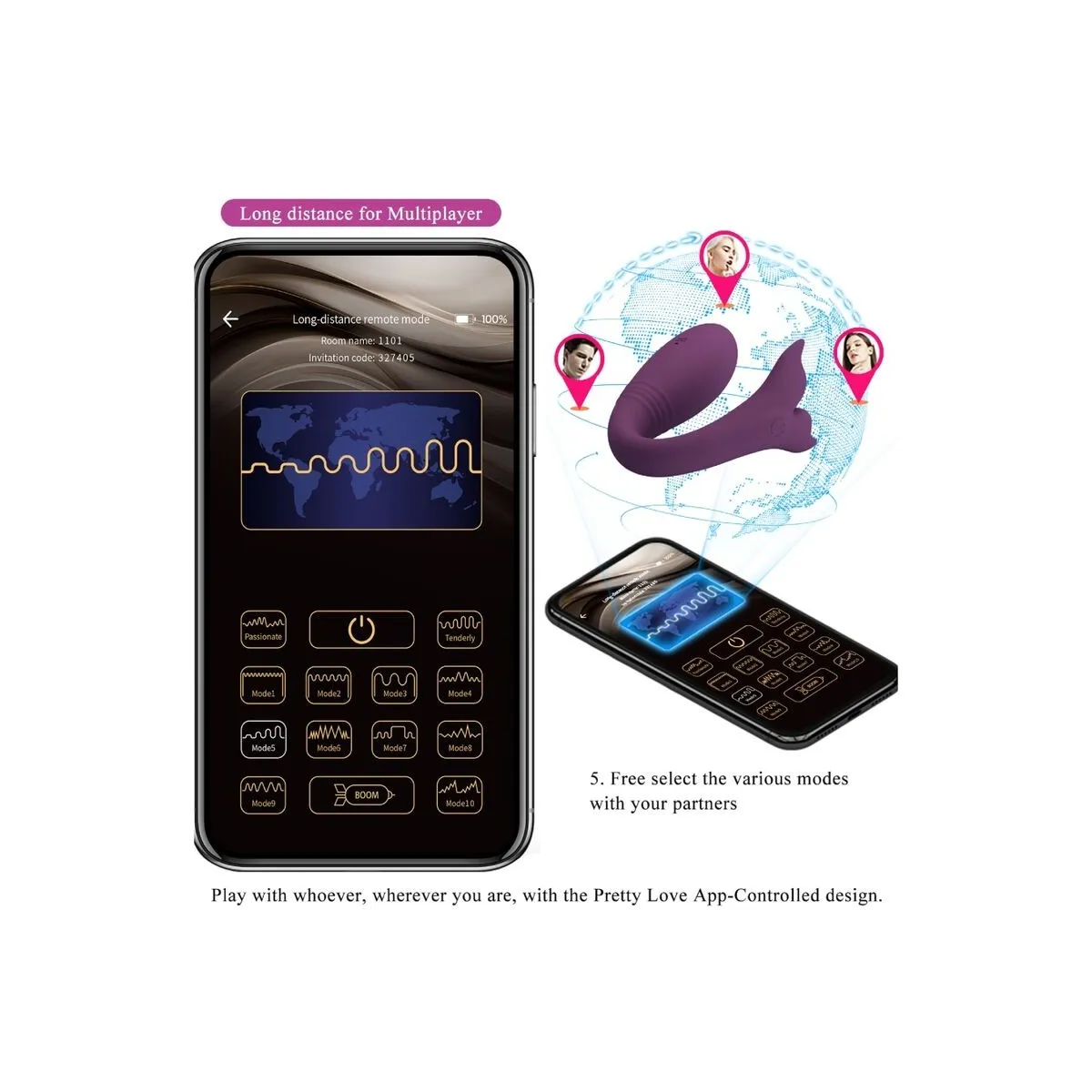 Jayleen Vibrator mit App-Fernbedienung Lila von Pretty Love Led | Fesselliebe.de