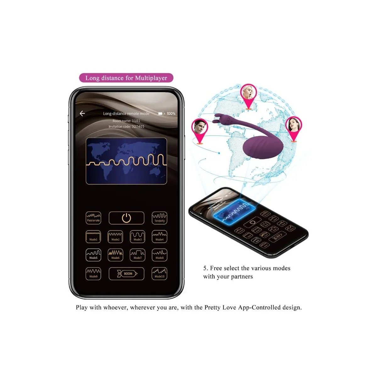 Catalina Vibrator App mit Fernbedienung Lila von Pretty Love Led | Fesselliebe.de