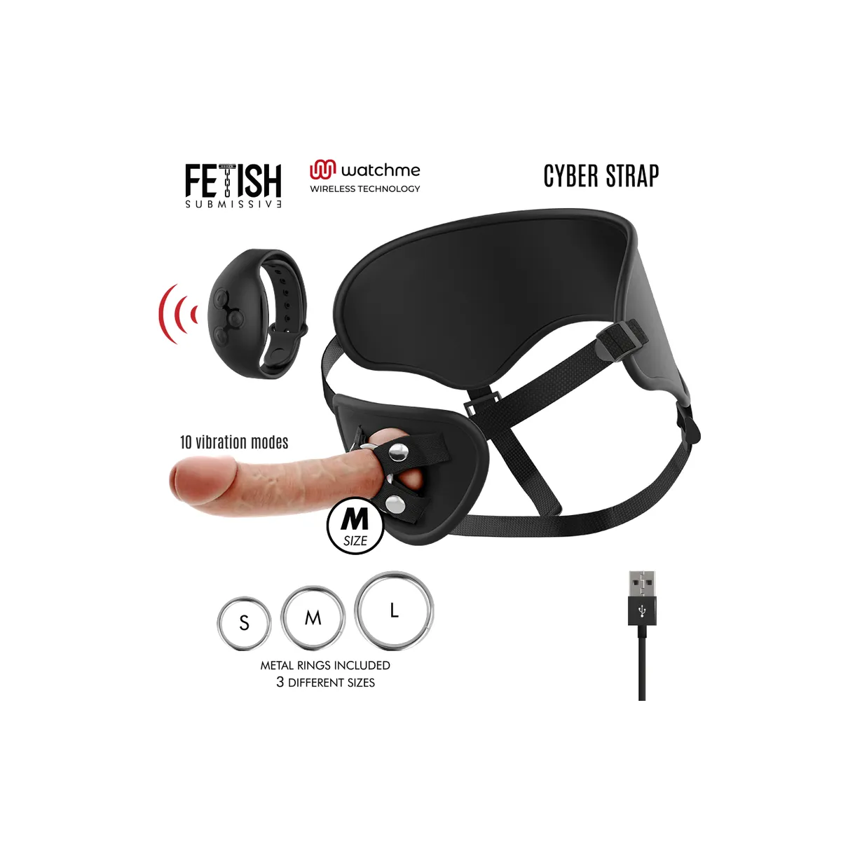 Harness mit Fernbedienung Dildo Watchme M Technologie von Cyber Strap | Fesselliebe.de