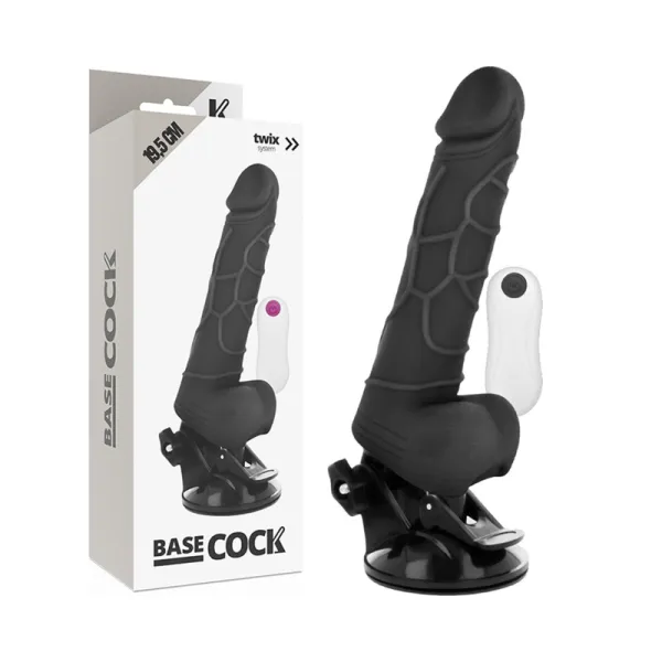 Realistischer Vibrator mit Fernbedienung Schwarz mit Hoden 19,5 cm -O- 4 cm von Basecock | Fesselliebe.de