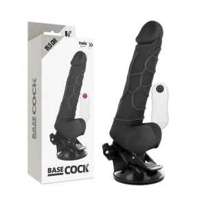 Realistischer Vibrator mit Fernbedienung Schwarz mit Hoden 19,5 cm -O- 4 cm von Basecock | Fesselliebe.de