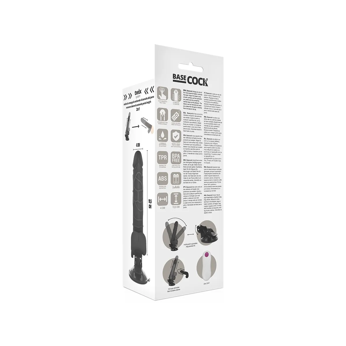 Realistischer Vibrator mit Fernbedienung Schwarz mit Hoden 19,5 cm -O- 4 cm von Basecock | Fesselliebe.de