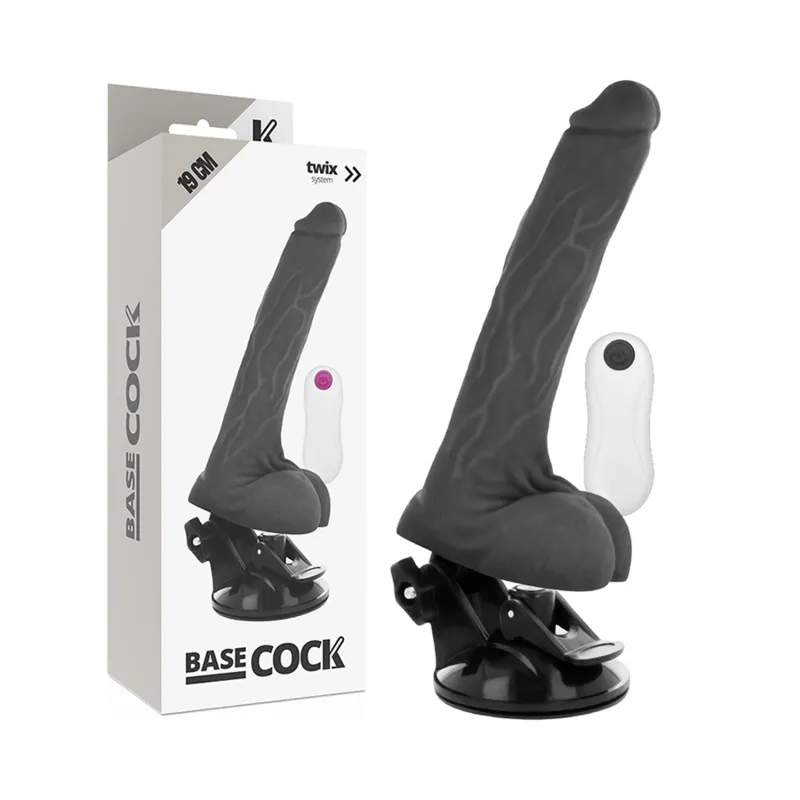 Realistischer Vibrator mit Fernbedienung Schwarz 19 cm -O- 4 cm von Basecock | Fesselliebe.de