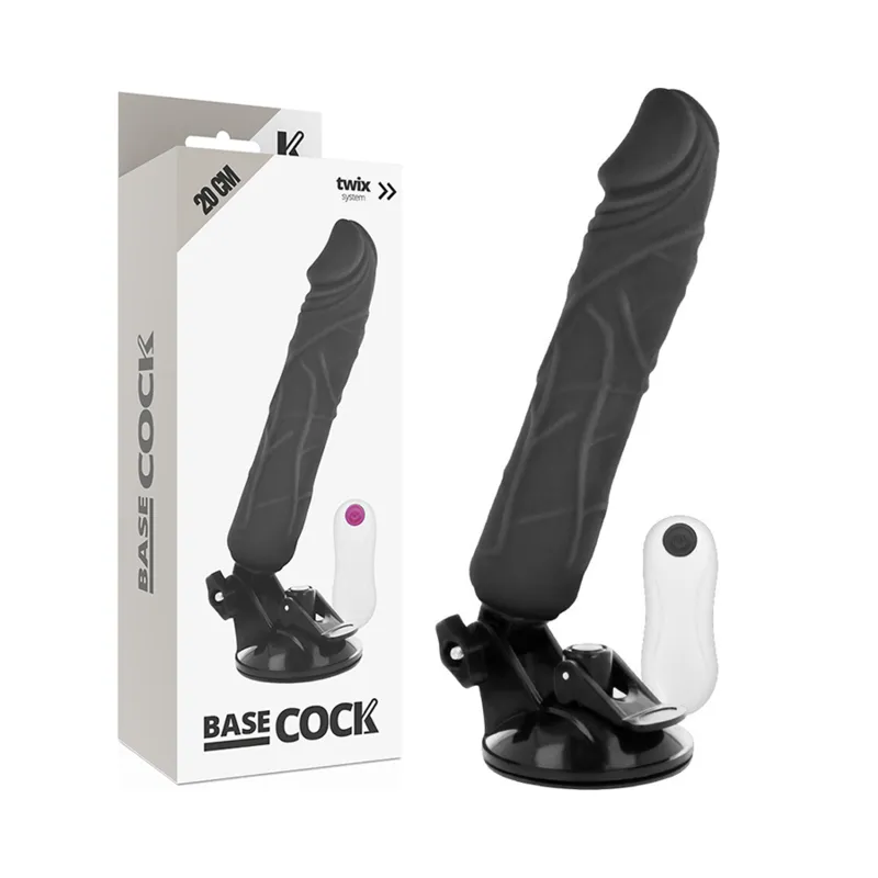 Realistischer Vibrator mit Fernbedienung Schwarz 20 cm -O- 4 cm von Basecock | Fesselliebe.de