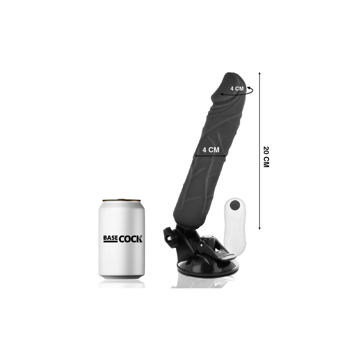 Realistischer Vibrator mit Fernbedienung Schwarz 20 cm -O- 4 cm von Basecock | Fesselliebe.de