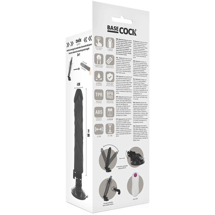 Realistischer Vibrator mit Fernbedienung Schwarz 21 cm -O- 4 cm von Basecock | Fesselliebe.de