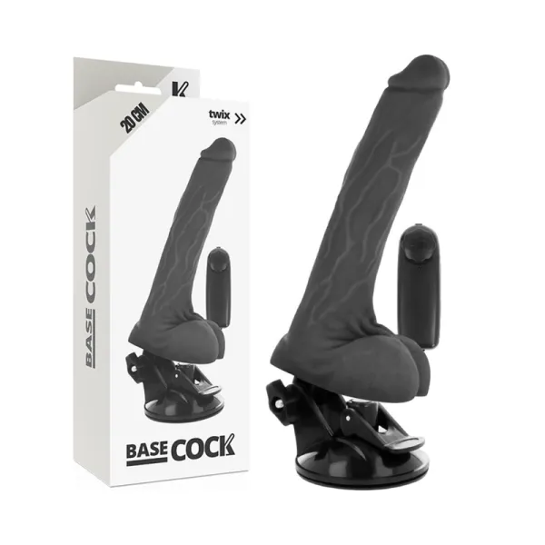 Realistischer Vibrator mit Fernbedienung Schwarz mit Hoden 20 cm -O- 4 cm von Basecock | Fesselliebe.de