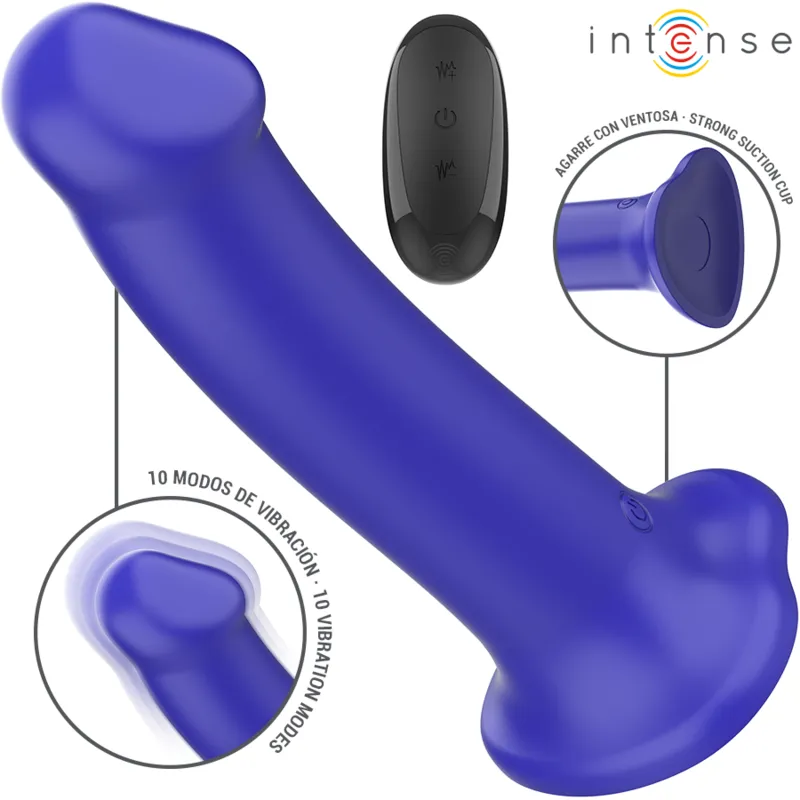 Victoria Vibrator mit Saugnapf 10 Vibrationen Dunkelblau mit Fernbedienung von Intense Fun | Fesselliebe.de