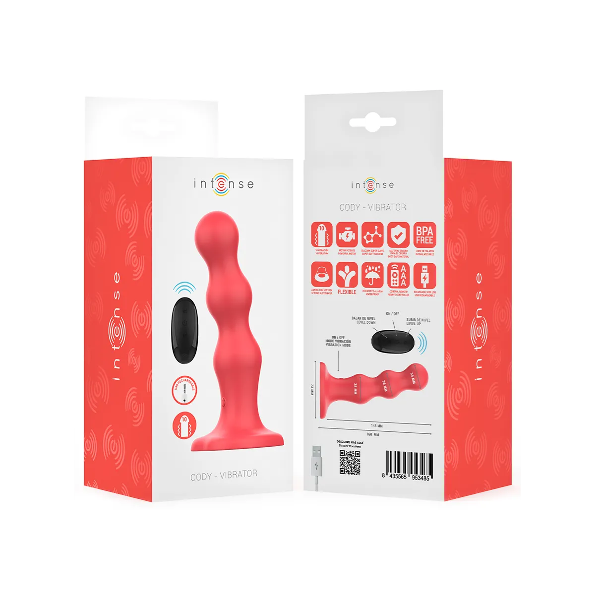 Cody Vibrator mit Saugnäpfen Rote mit Fernbedienung von Intense Fun | Fesselliebe.de