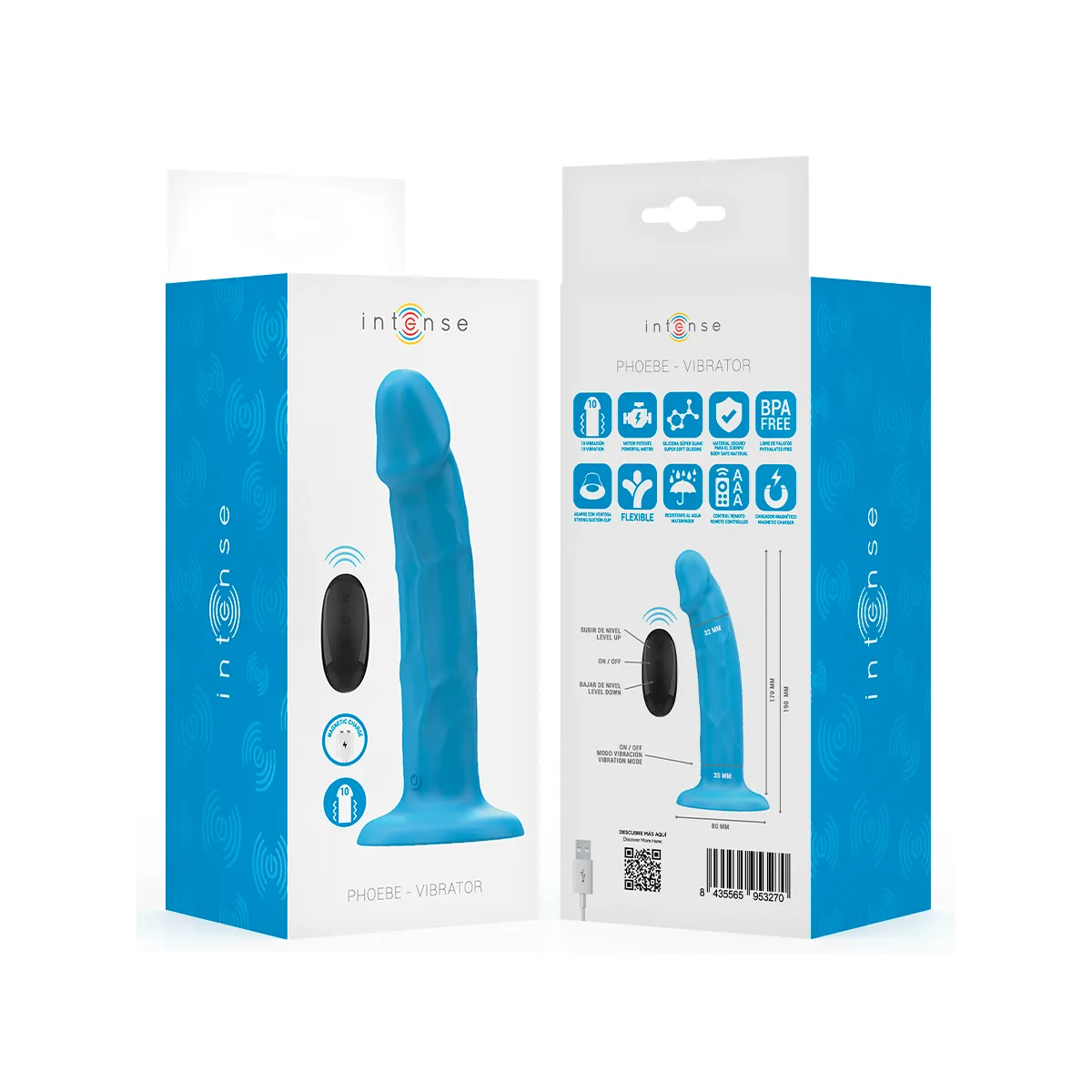 Phoebe Realistischer Vibrator 10 Vibrationen Blaue mit Fernbedienung von Intense Fun | Fesselliebe.de