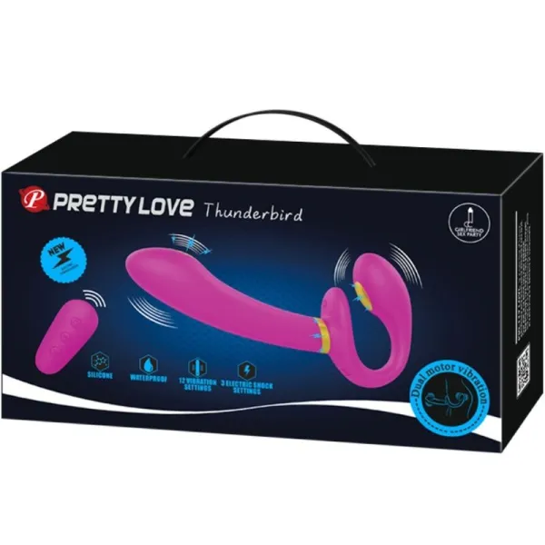 Thunderbird Doppelter Strap-On-Vibrator mit Fernbedienung Lila von Pretty Love | Fesselliebe.de