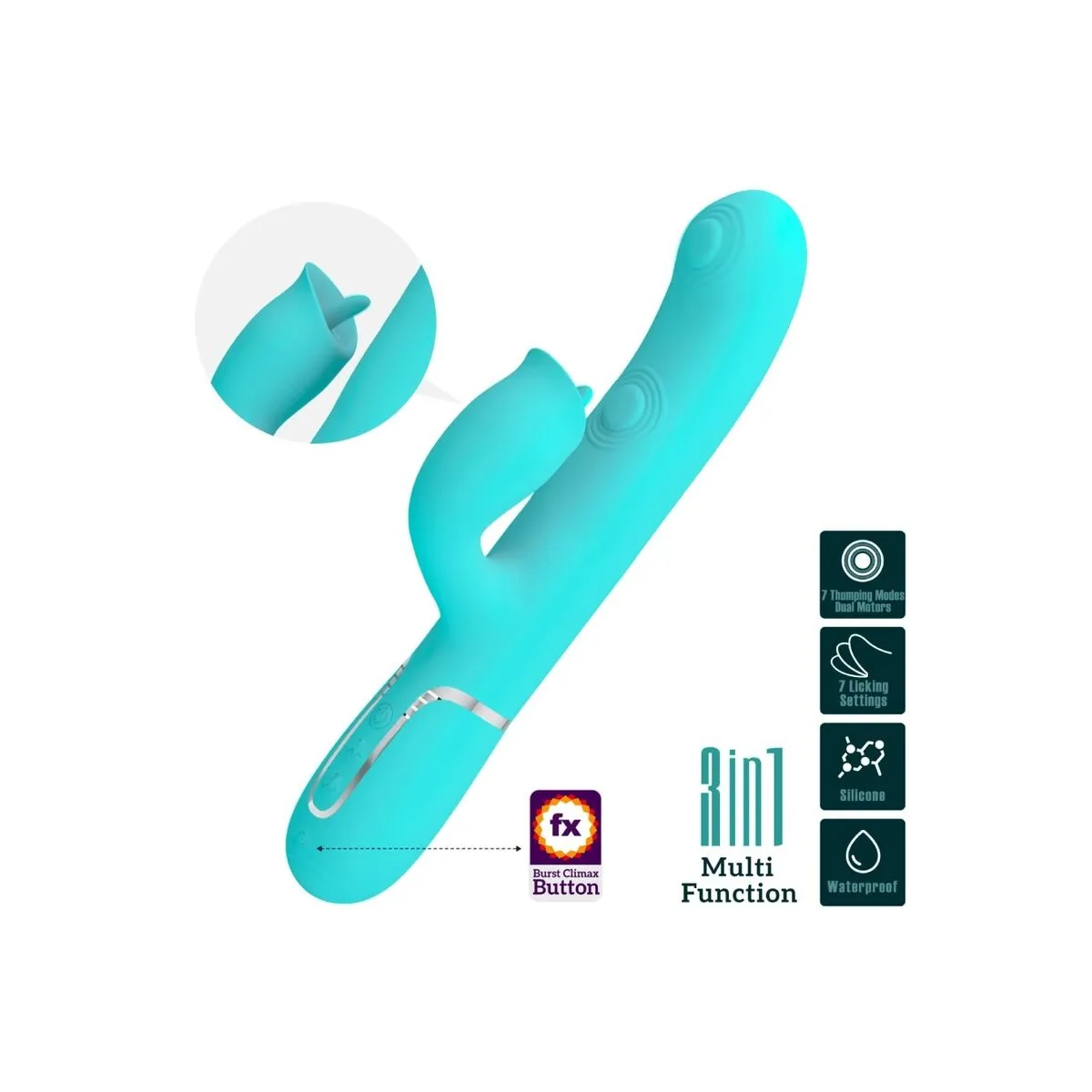Rabbitvibrator mit Leckendem Aquagrün von Pretty Love Flirtation | Fesselliebe.de