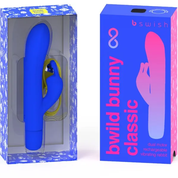 Bwild Bunny Infinite Klassischer wiederaufladbarer Vibrator aus Blauem Silikon von B Swish | Fesselliebe.de