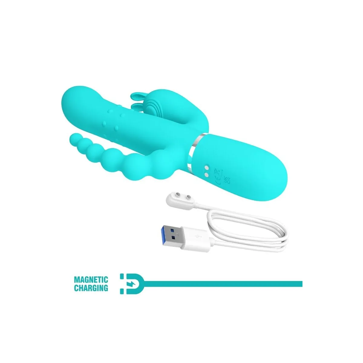 Cammy 4 In 1 Multifunktions-Dreifacher Rabbit-Vibrator Blau von Pretty Love | Fesselliebe.de