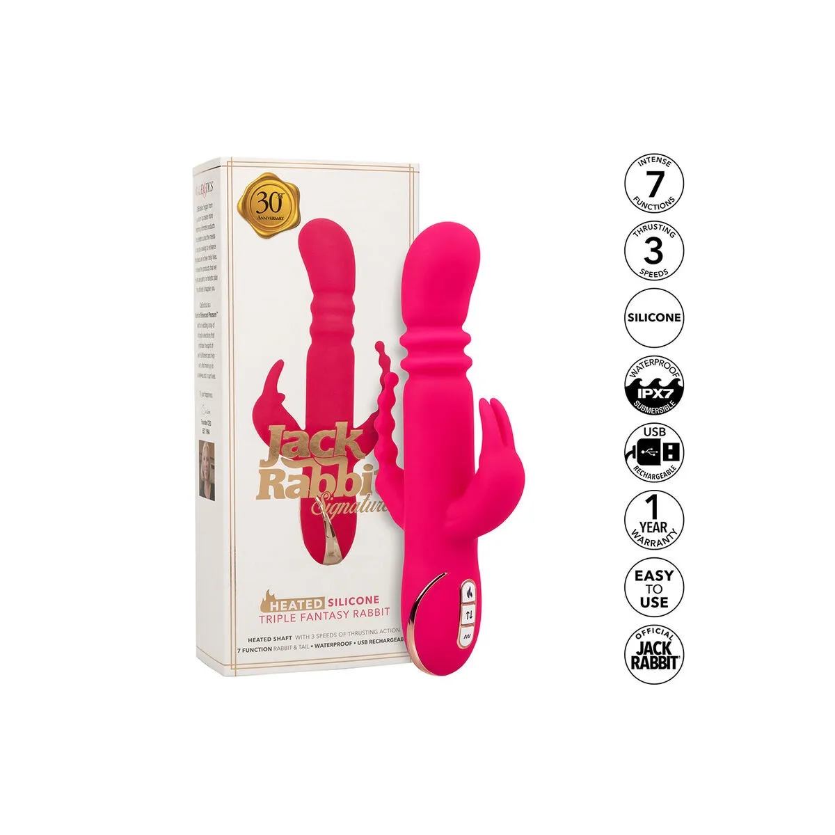 Jack Fantasy Dreifach Beheizter Vibrator Rabbit Rosa von Calexotics | Fesselliebe.de