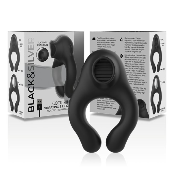 Vibratorring aus Silikon, 3 Motoren, wiederaufladbar, Schwarz von Black&Silver | Fesselliebe.de