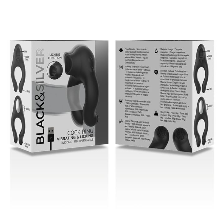 Vibratorring aus Silikon, 3 Motoren, wiederaufladbar, Schwarz von Black&Silver | Fesselliebe.de