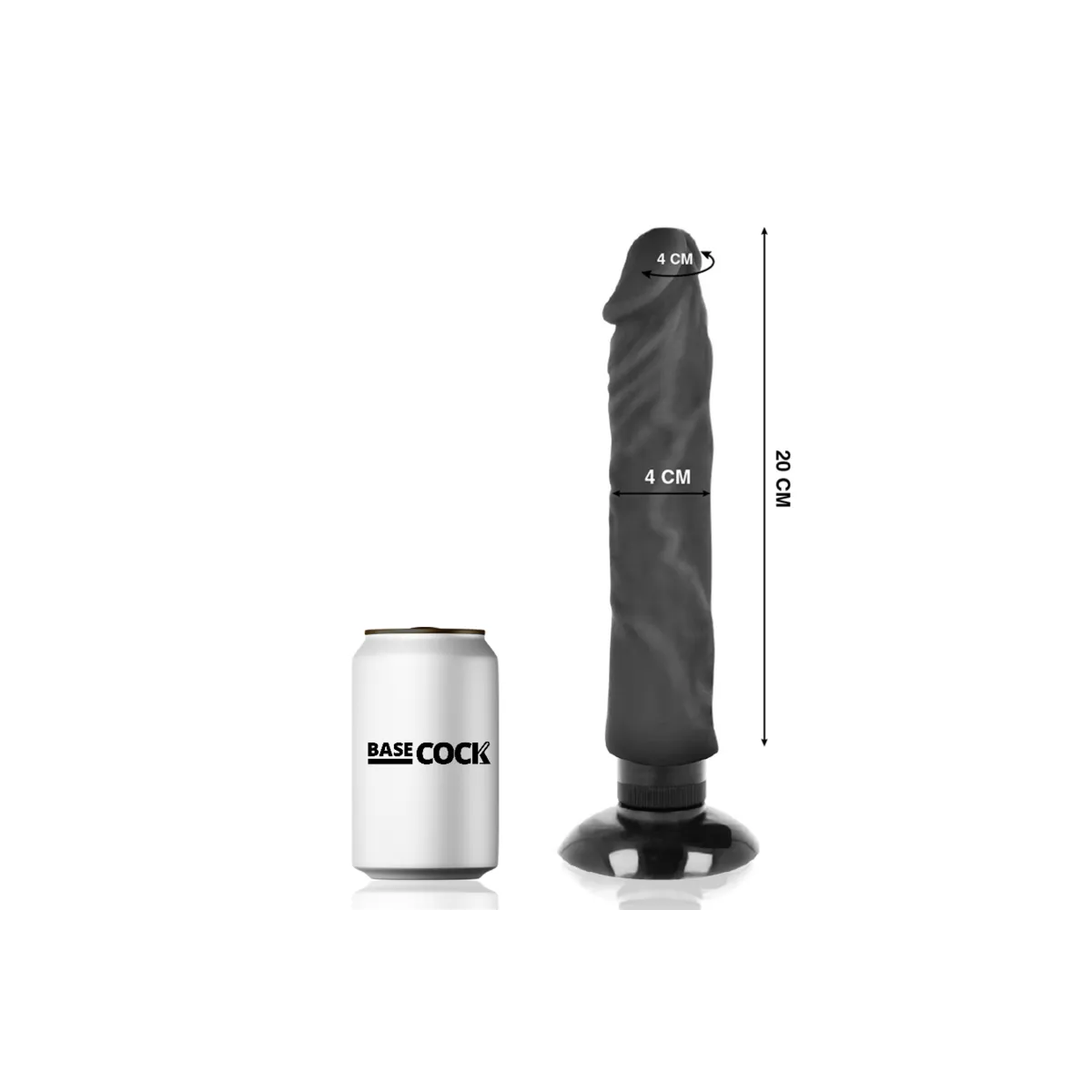 Realistischer Vibrator 2-1 Schwarz 20 cm -O- 4 cm von Basecock | Fesselliebe.de