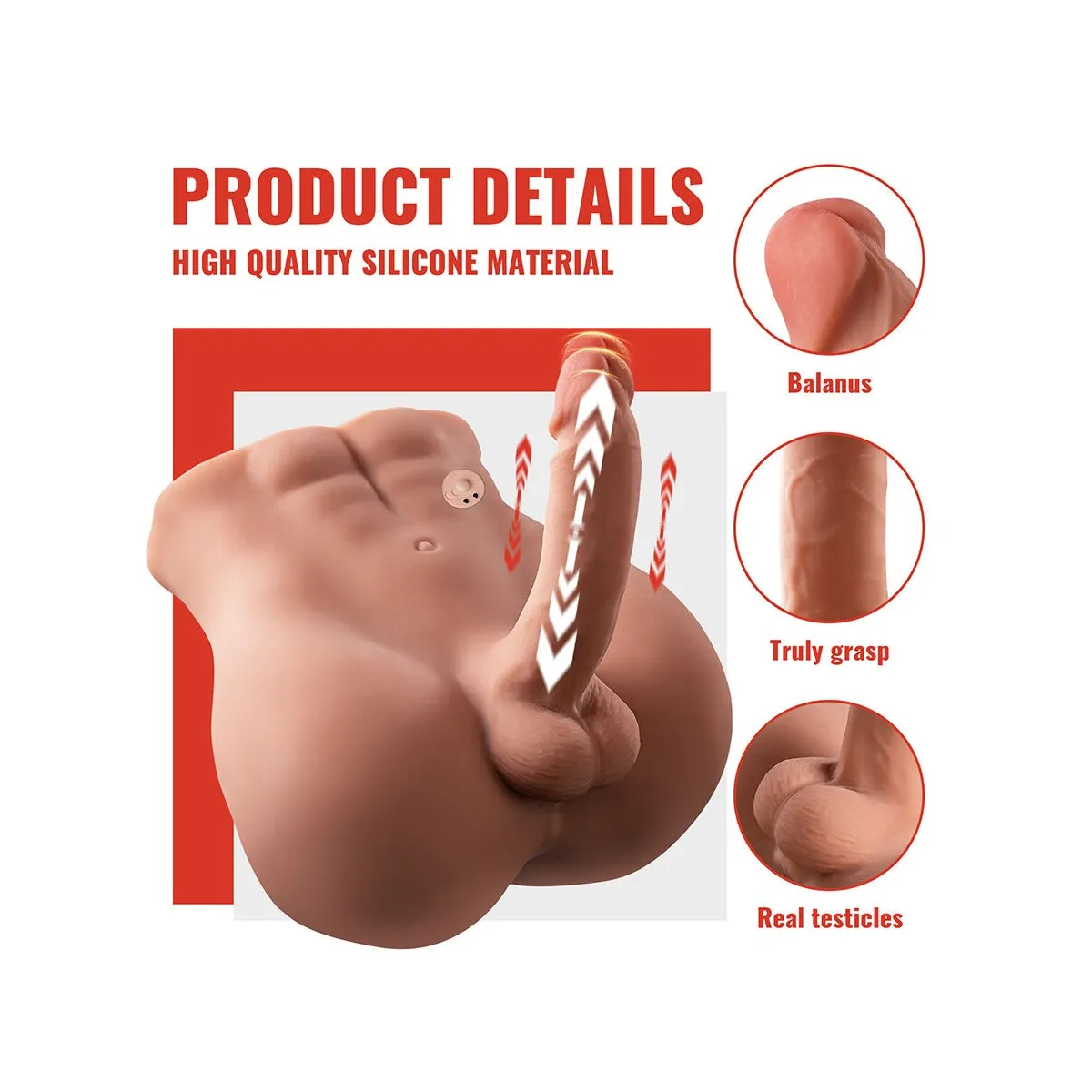 Bertlett Dildo Ass Realistischer Dildo und Anus-Masturbator Frontposition mit Stossfunktion 18 cm von Xise | Fesselliebe.de