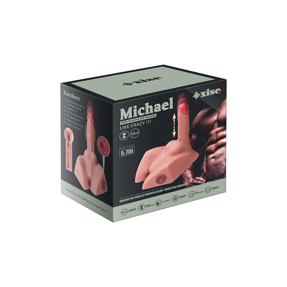 Michael Realistischer Dildo und Anusmasturbator mit Stossfunktion, 15 cm von Xise | Fesselliebe.de