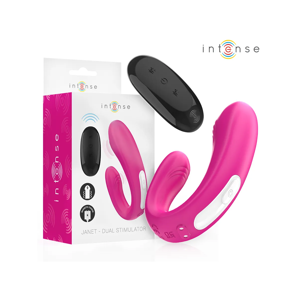 Janet Doppelter U-Förmiger Stimulator und Vibrator mit Fernbedienung Rosa von Intense Couples Toys | Fesselliebe.de