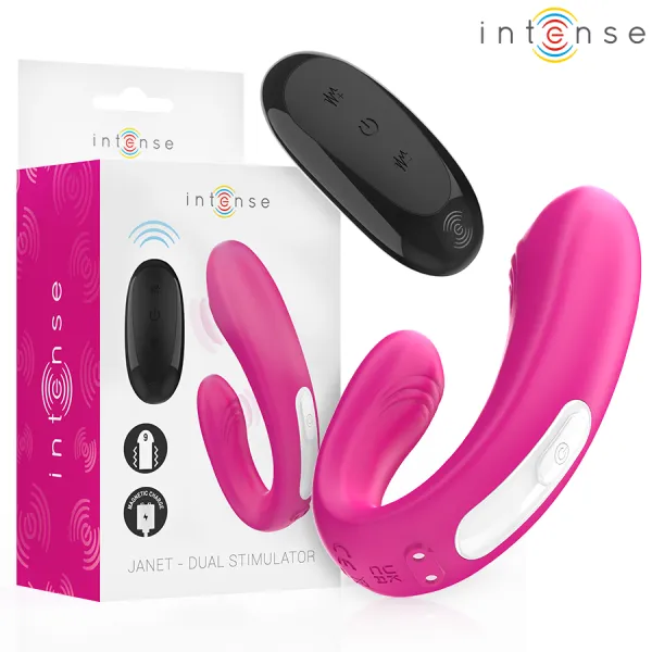 Janet Doppelter U-Förmiger Stimulator und Vibrator mit Fernbedienung Rosa von Intense Couples Toys | Fesselliebe.de