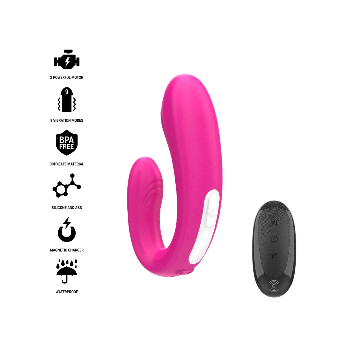 Janet Doppelter U-Förmiger Stimulator und Vibrator mit Fernbedienung Rosa von Intense Couples Toys | Fesselliebe.de
