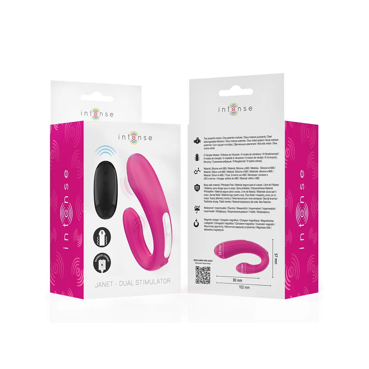 Janet Doppelter U-Förmiger Stimulator und Vibrator mit Fernbedienung Rosa von Intense Couples Toys | Fesselliebe.de