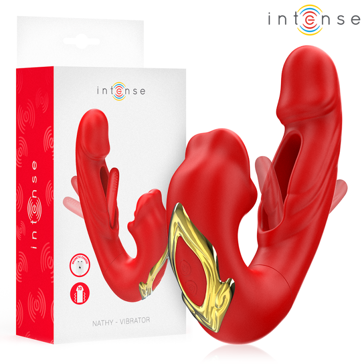 Nathy Doppelvibrator mit Multifunktions-Stimulierender Mund Rot von Intense Fun | Fesselliebe.de