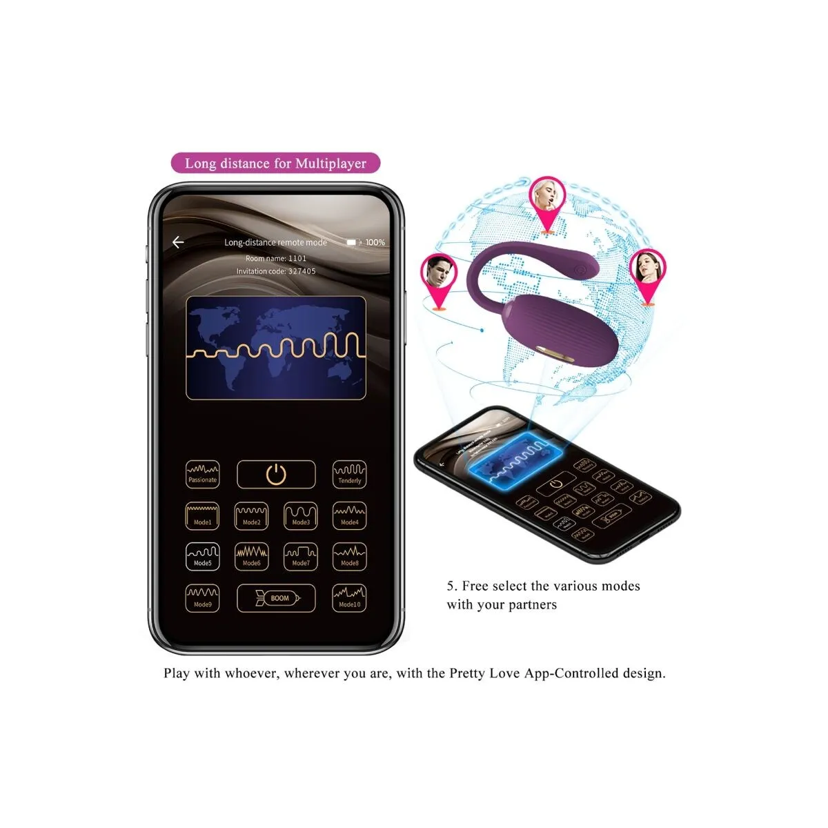 Doreen Purple wiederaufladbares Vibrations-Ei von Pretty Love Smart | Fesselliebe.de