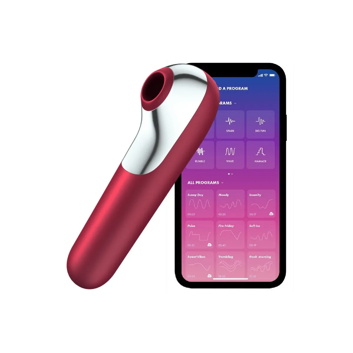 Dual Love Vibrator und Sauger mit Pulsierter Luft Rot von Satisfyer Connect | Fesselliebe.de
