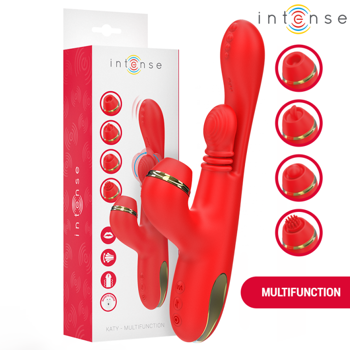 Katy Multifunktions-Klitoris-Stimulator 4 Austauschbare Köpfe Rot von Intense Fun | Fesselliebe.de