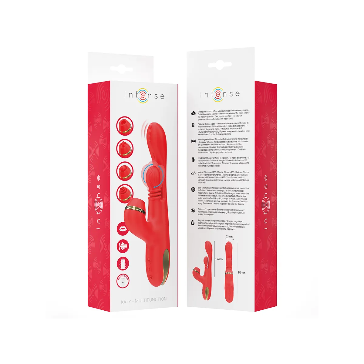 Katy Multifunktions-Klitoris-Stimulator 4 Austauschbare Köpfe Rot von Intense Fun | Fesselliebe.de