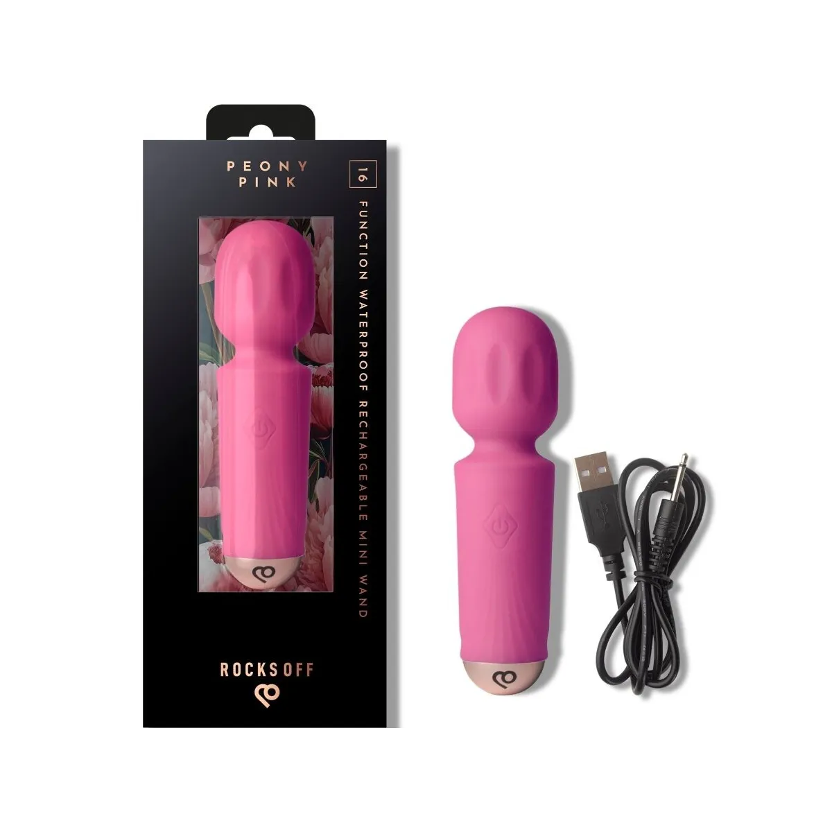 Wiederaufladbarer Mini-Zauberstab mit 16 Funktionen, Pfingstrosenrosa von Rocks-Off | Fesselliebe.de