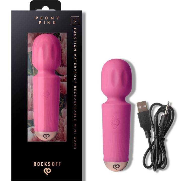 Wiederaufladbarer Mini-Zauberstab mit 16 Funktionen, Pfingstrosenrosa von Rocks-Off | Fesselliebe.de