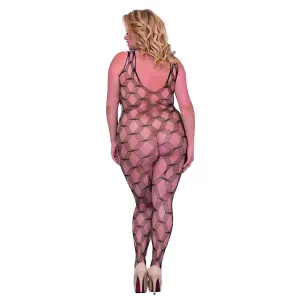 Schwarzes Netz-Catsuit ouvert 6254, Bodystocking von Softline Plus Size