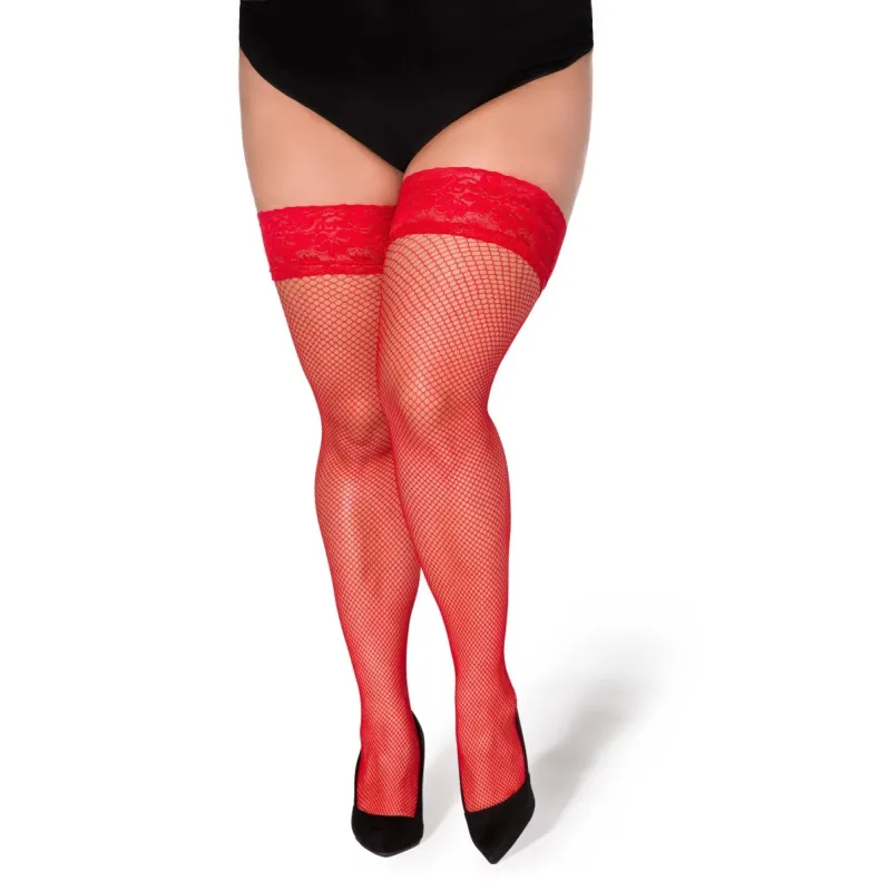 Netz-Strümpfe Christina rot T7/8 von Legg Story XTra Size | Fesselliebe.de