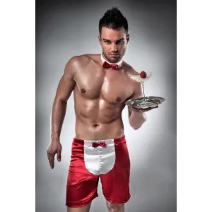 Lange Männershort Kellner rot/weiss - PASSION 019 | Fesselliebe.de