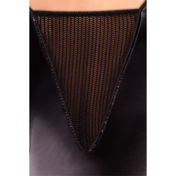 Schwarzes Wetlook Strapshemd M/1027 von Andalea Dessous | Fesselliebe.de