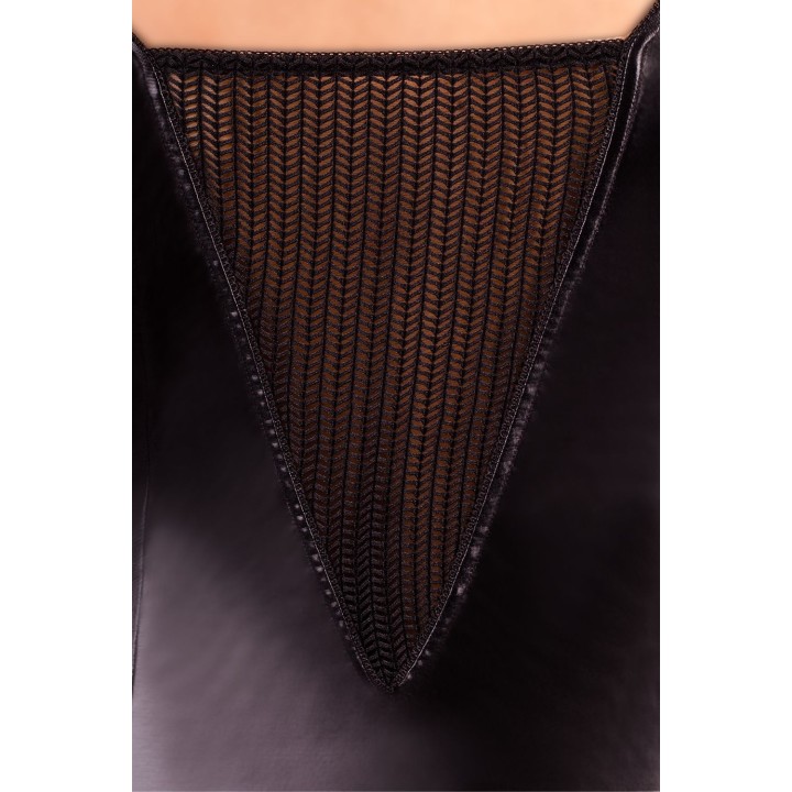 Schwarzes Wetlook Strapshemd M/1027 von Andalea Dessous | Fesselliebe.de
