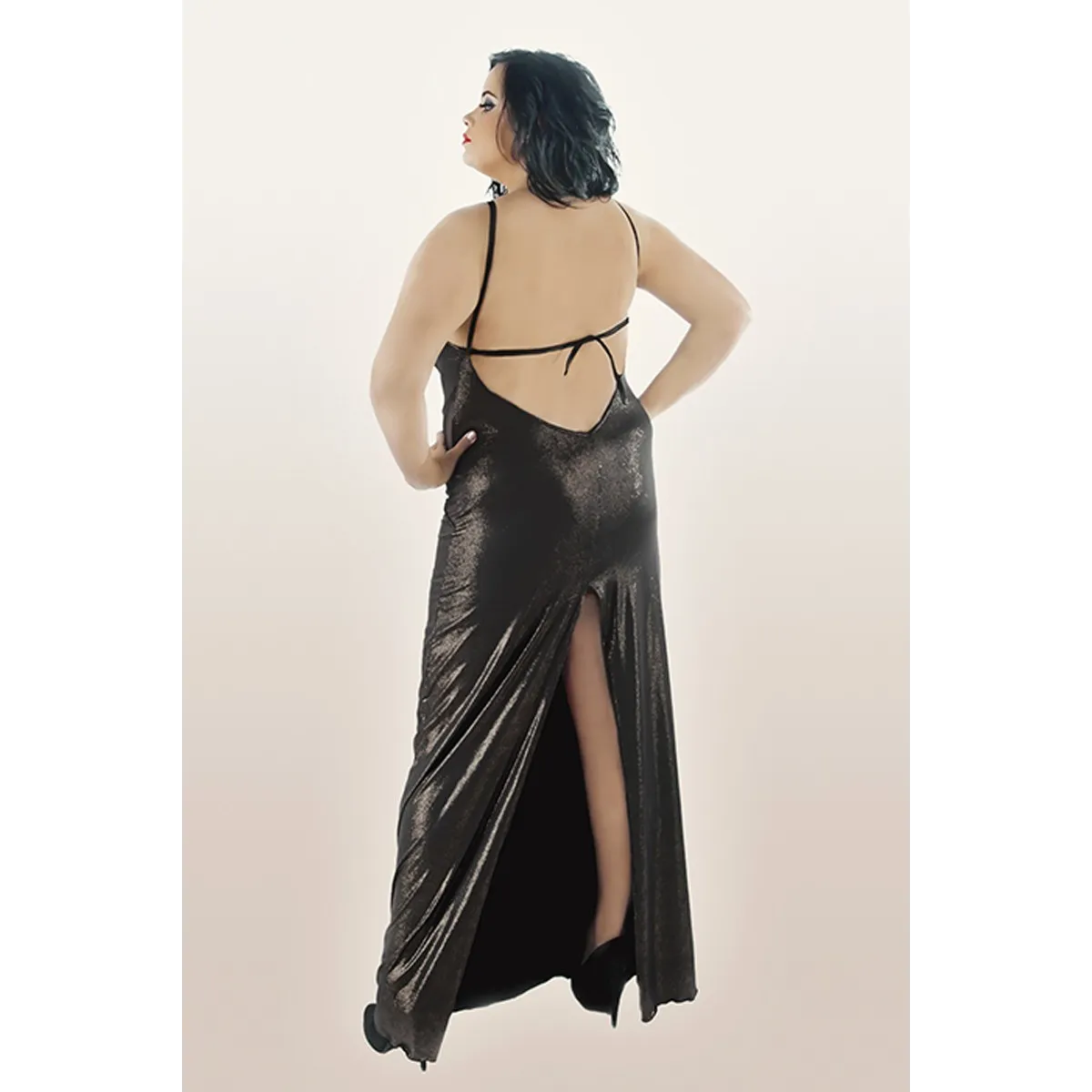 Langes goldenes Wetlook-Kleid C/4001 von Andalea | Fesselliebe.de