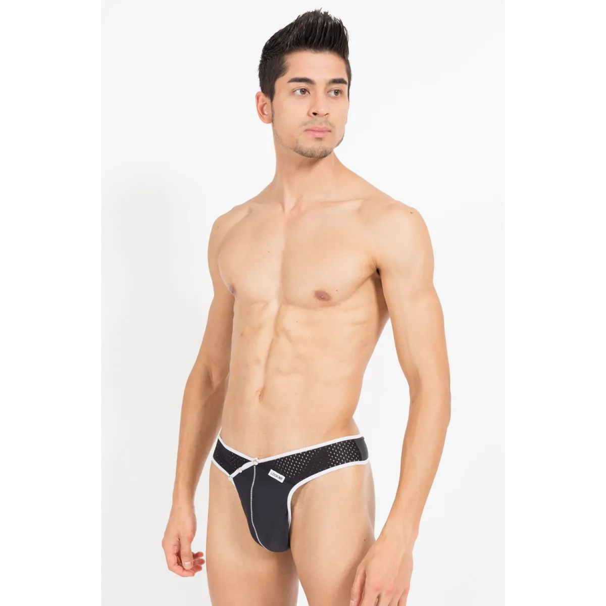 Schwarz/weißer Männer String Mixing 43-57 von Look Me | Fesselliebe.de