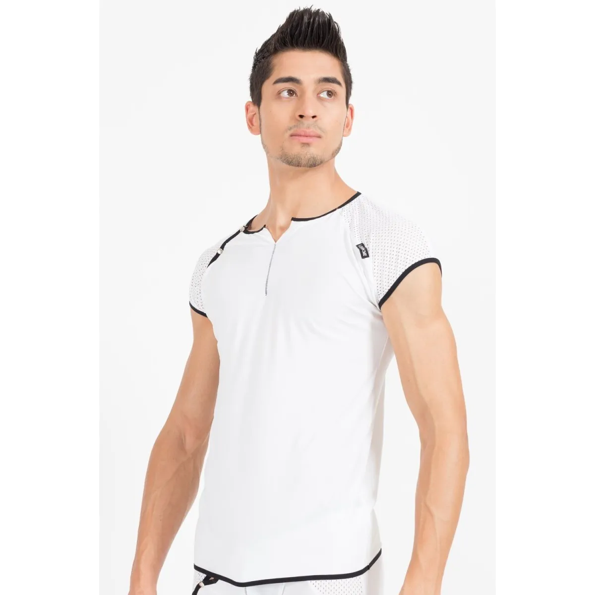 Weiß/schwarzes V-Shirt Mixing 43-77 von Look Me | Fesselliebe.de