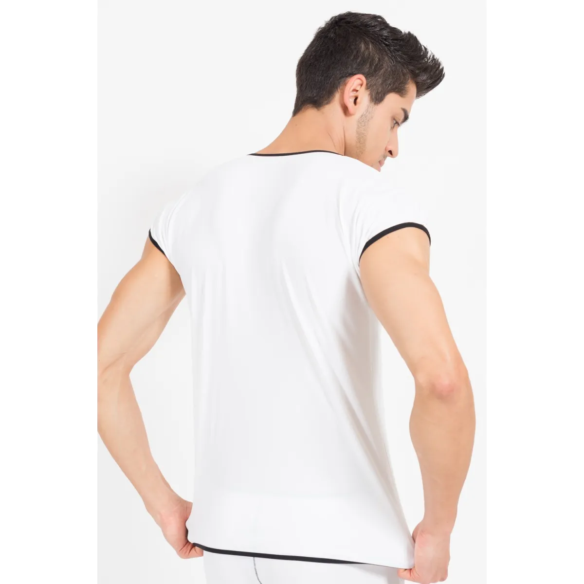 Weiß/schwarzes V-Shirt Mixing 43-77 von Look Me | Fesselliebe.de