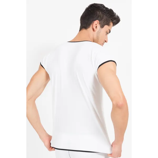 Weiß/schwarzes V-Shirt Mixing 43-77 von Look Me | Fesselliebe.de