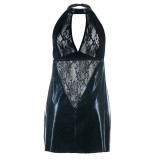 Schwarzes Wetlook Chemise SB/1001 Sexy Base Kollektion by Andalea | Fesselliebe.de