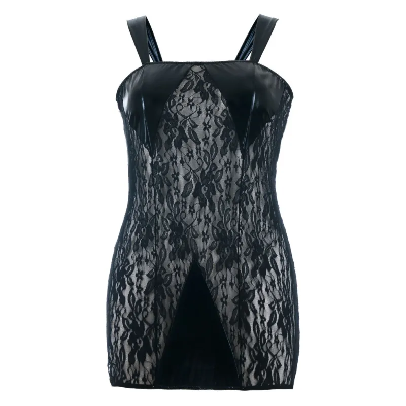 Schwarzes Wetlook Chemise SB/1005 Sexy Base Kollektion by Andalea | Fesselliebe.de