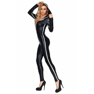 Schwarz/weißes Wetlook Catsuit Sibate von 7-Heaven