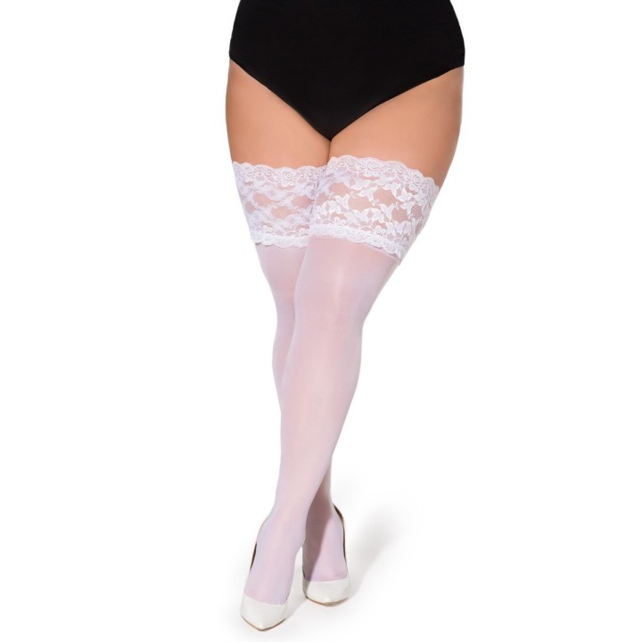 Halterlose Strümpfe Paloma weiß von Legg Story XTra Size | Fesselliebe.de