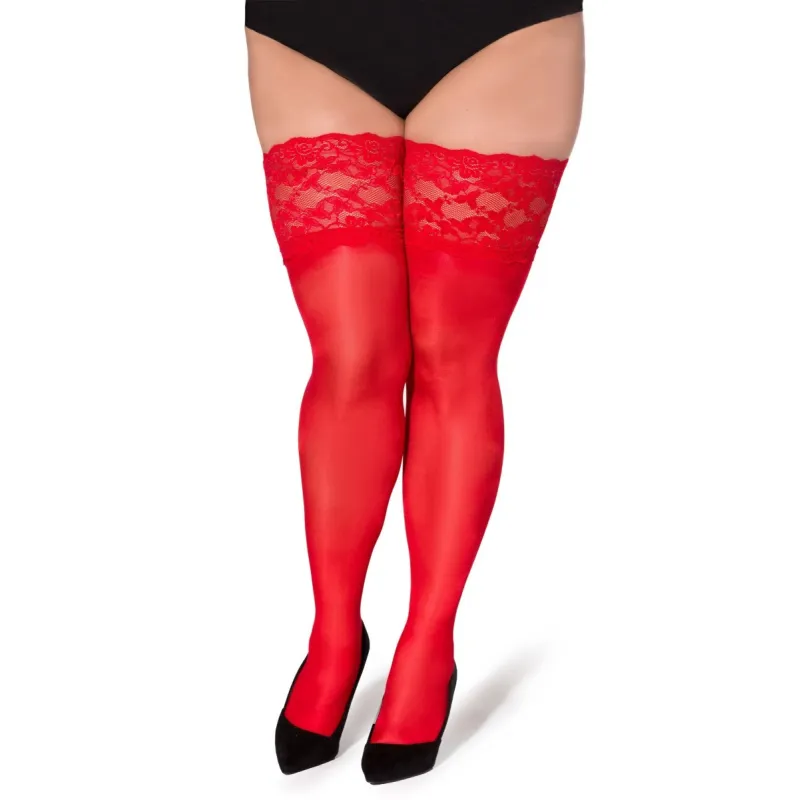 Halterlose Strümpfe Paloma rot von Legg Story XTra Size | Fesselliebe.de